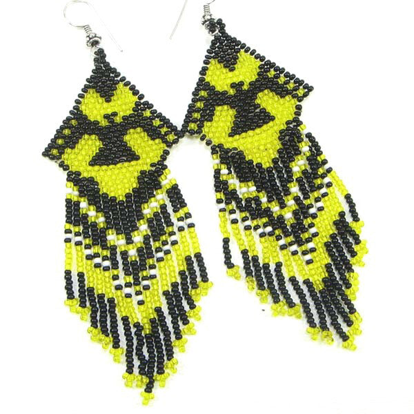 Handmade Beaded Yellow Black Seed Bead Big Earrings