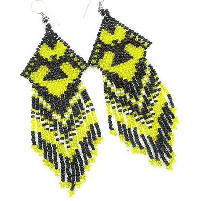 Handmade Beaded Yellow Black Seed Bead Big Earrings