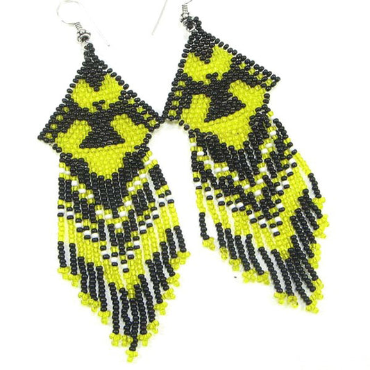 Handmade Beaded Yellow Black Seed Bead Big Earrings