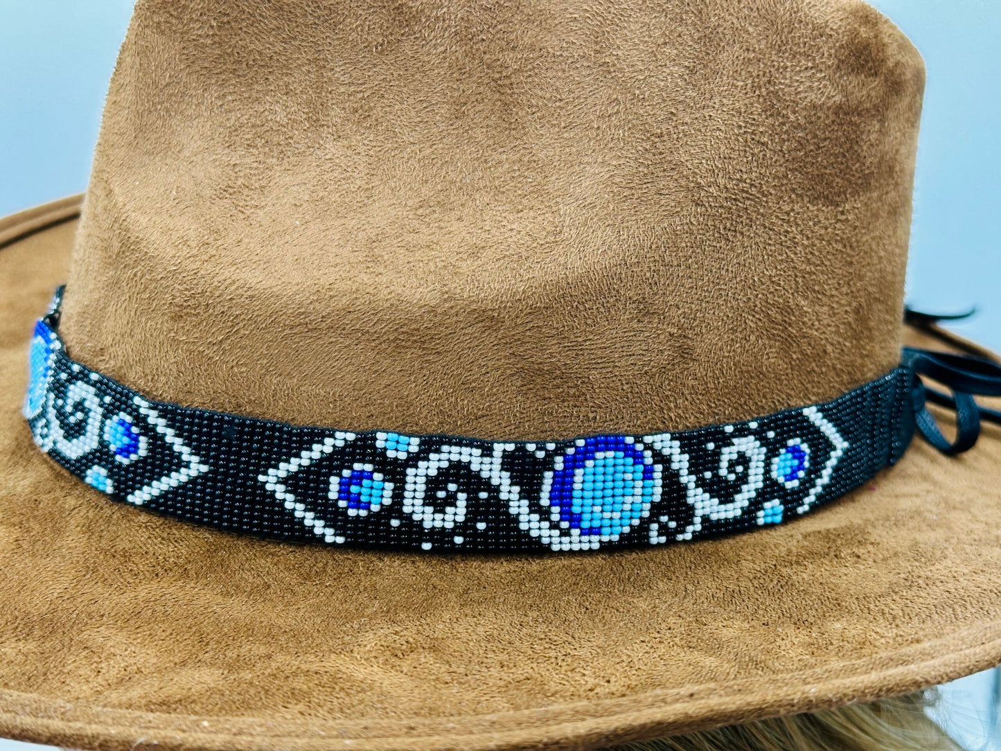 Handmade beaded Black Cyan Blue Cowboy Rhodeo style Hatband