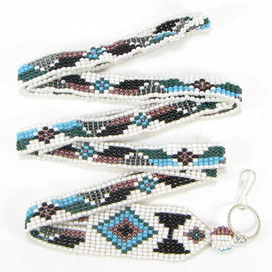 Blue Black White Glass Beads Beaded Lanyard Id Holder Handmade