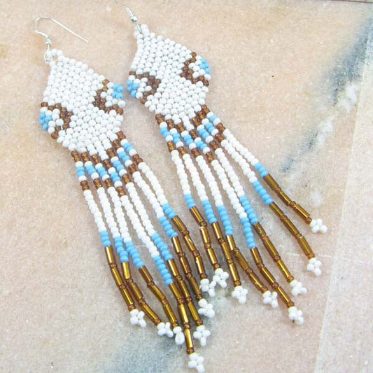 Handmade Beaded White Seed Bead Earrings