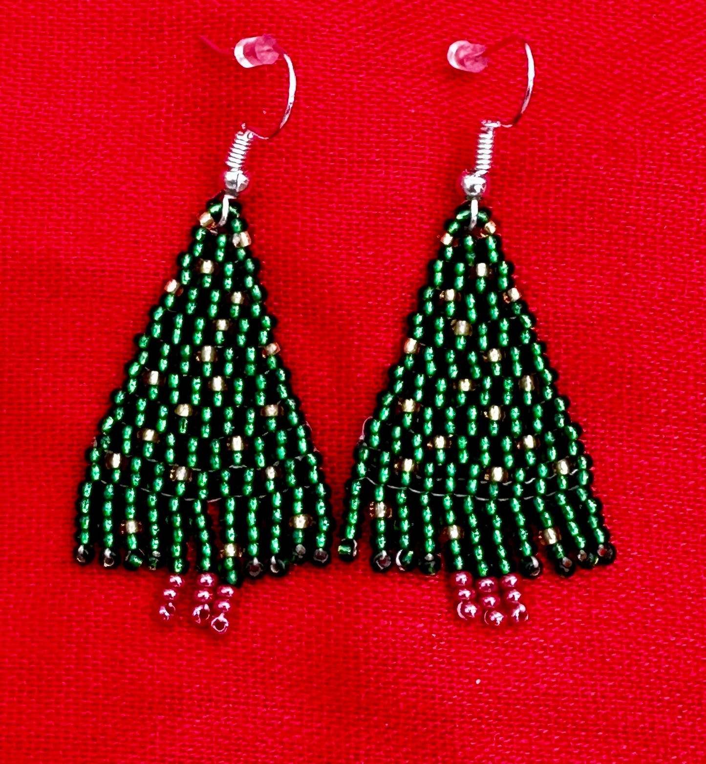 Handmade beaded Christmas tree hook drop dangle earrings