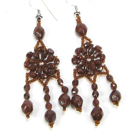 Handmade Beaded Flower Deep Brown Seed Bead Big Earrings