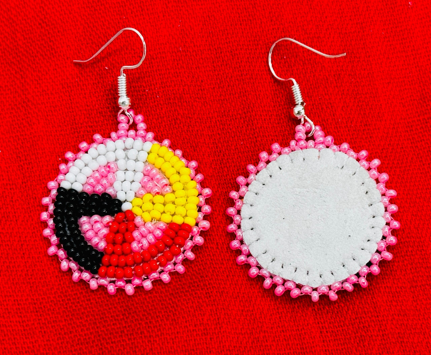 Handcrafted Pink Earrings Four Directions Medicine Wheel