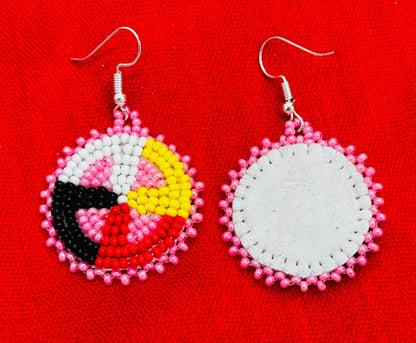 Handcrafted Pink Earrings Four Directions Medicine Wheel