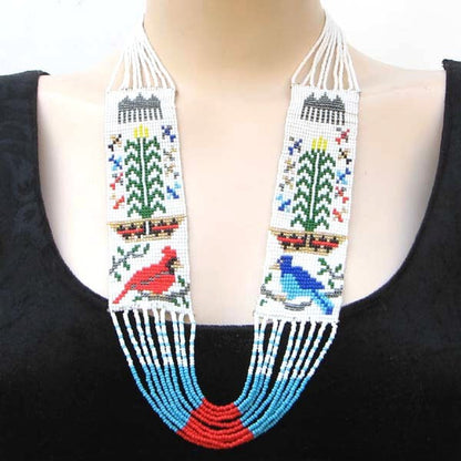 Handmade Beaded Multicolored Seed Bead Birds Layered Necklace