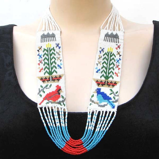Handmade Beaded Multicolored Seed Bead Birds Layered Necklace