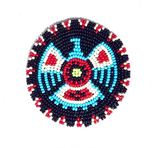 Black Blue Thunderbird Beaded Rosette 2.7 “ rosette