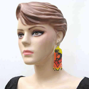 Handmade Beaded Multicolored Seed Bead Kokopelli Big Earrings