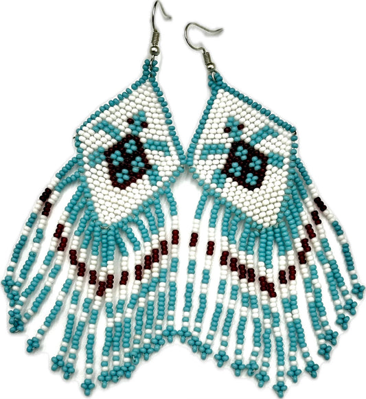 Handmade Beaded Cyan Blue Turtle drop dangle Earrings