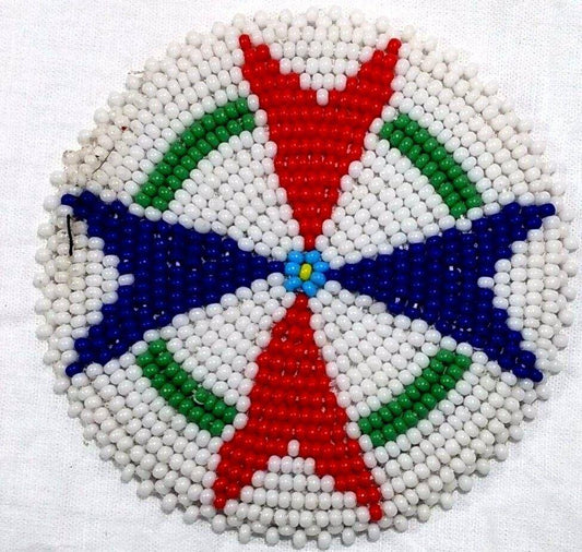 White Blue Red Handmade Beaded Native Style Rosette