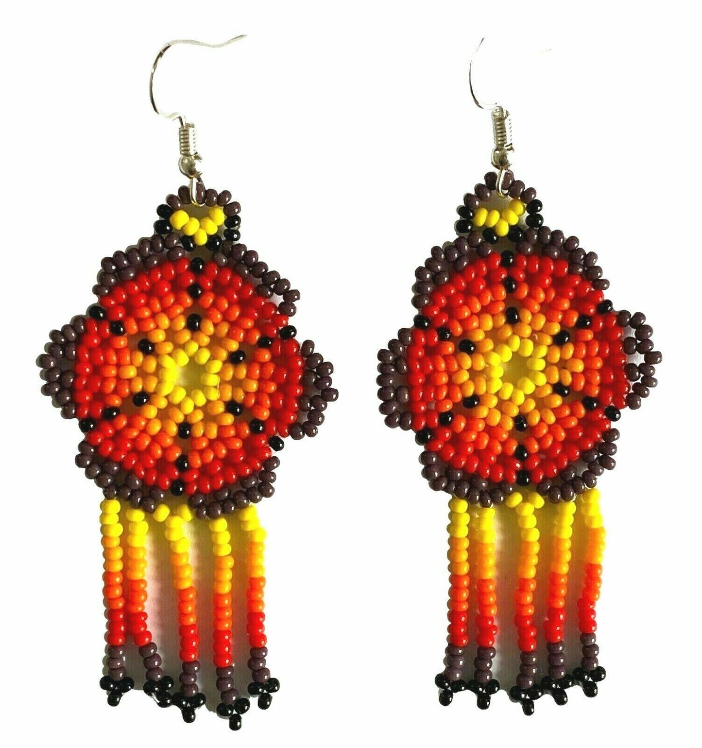 Native Style Handmade Ethnic Flower Purple Red Beaded Chandelier Earrings E61/9