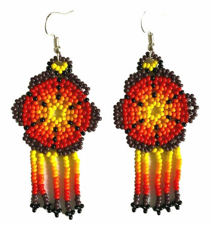 Native Style Handmade Ethnic Flower Purple Red Beaded Chandelier Earrings E61/9
