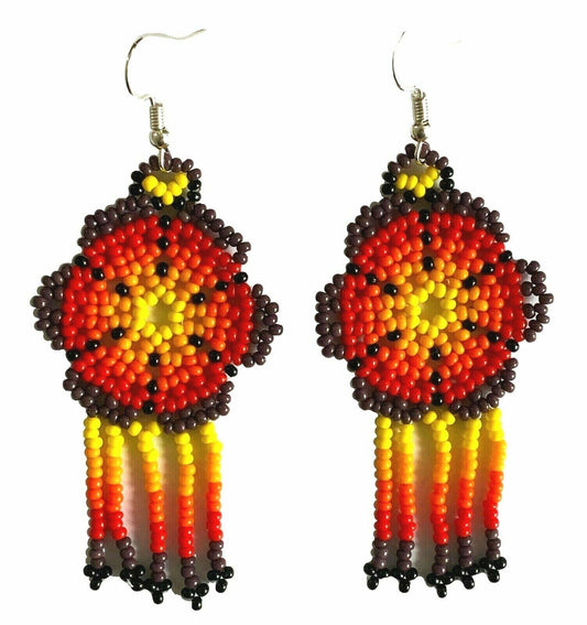 Native Style Handmade Ethnic Flower Purple Red Beaded Chandelier Earrings E61/9