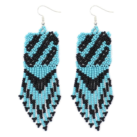 Handmade Beaded Blue Black Seed Bead Earrings