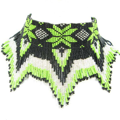 Vibrant Green Black Beaded Choker Necklace
