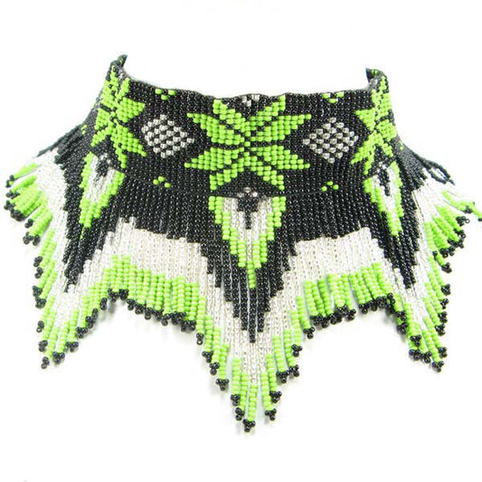 Vibrant Green Black Beaded Choker Necklace