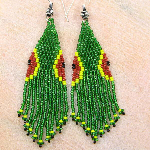 Vibrant Green Beaded Fringe Earrings