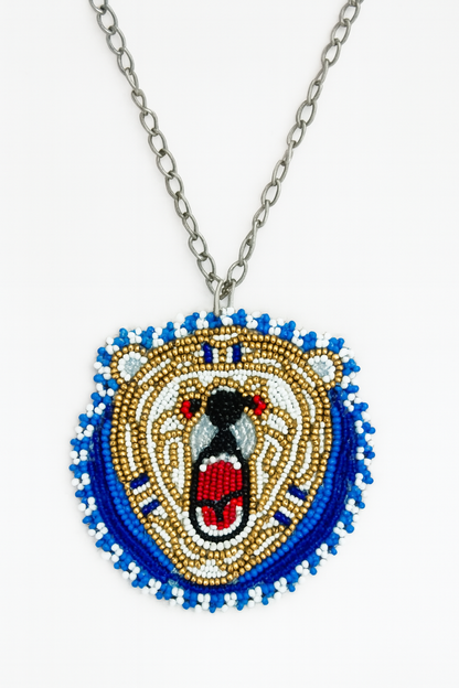 Handmade Roaring Bear Beaded Appliqué – 3” Patch for DIY Crafts, Hats, Jackets & Regalia