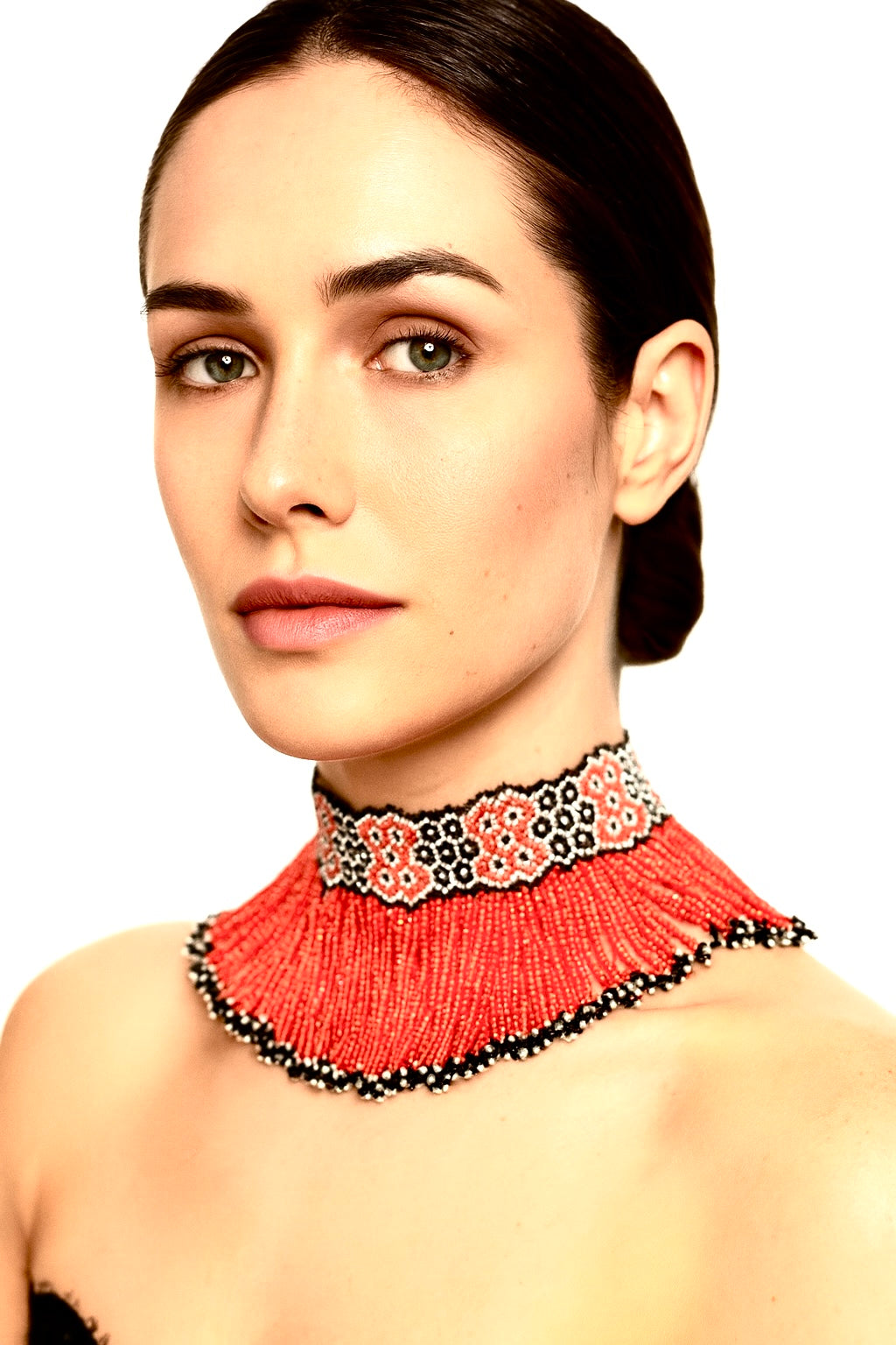 Vibrant Dark Orange Floral Beaded Choker Necklace