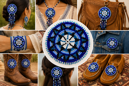 Handmade Beaded ethnic Blue Rosette 2-1/2 Inch size