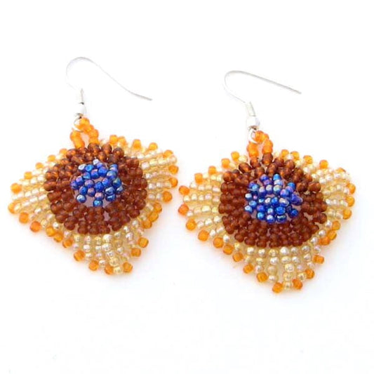 Handmade Beaded Brown Bead Beadwork Small Earrings