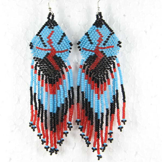 Turquoise &amp; Red Leaf Beaded Earrings