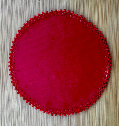 Handmade beaded Red green flower 3” rosette/ applique