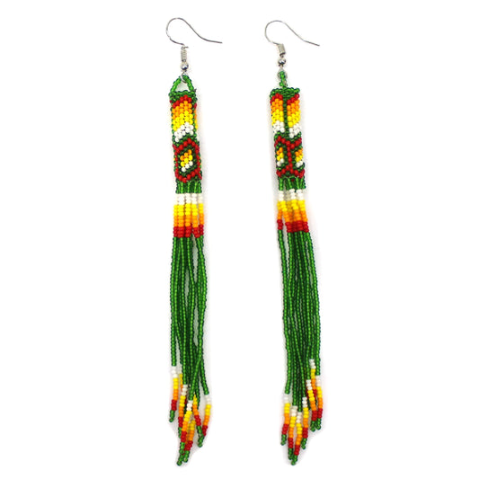 Handmade Beaded Earrings 5 Inch Long - Green