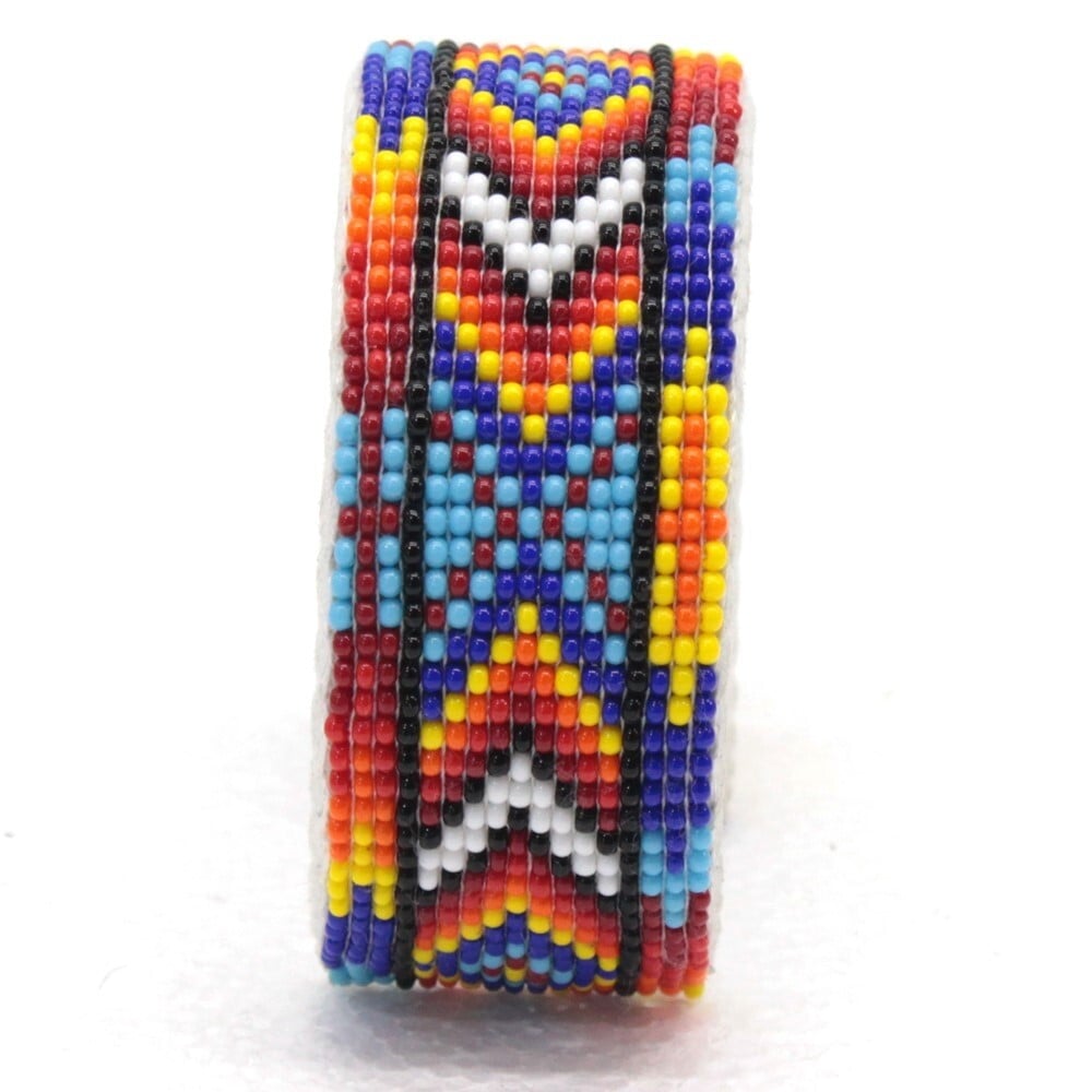 Handmade Beaded Diamond Geometric Pattern Multi-Color Leather Bracelet - Southwest Style