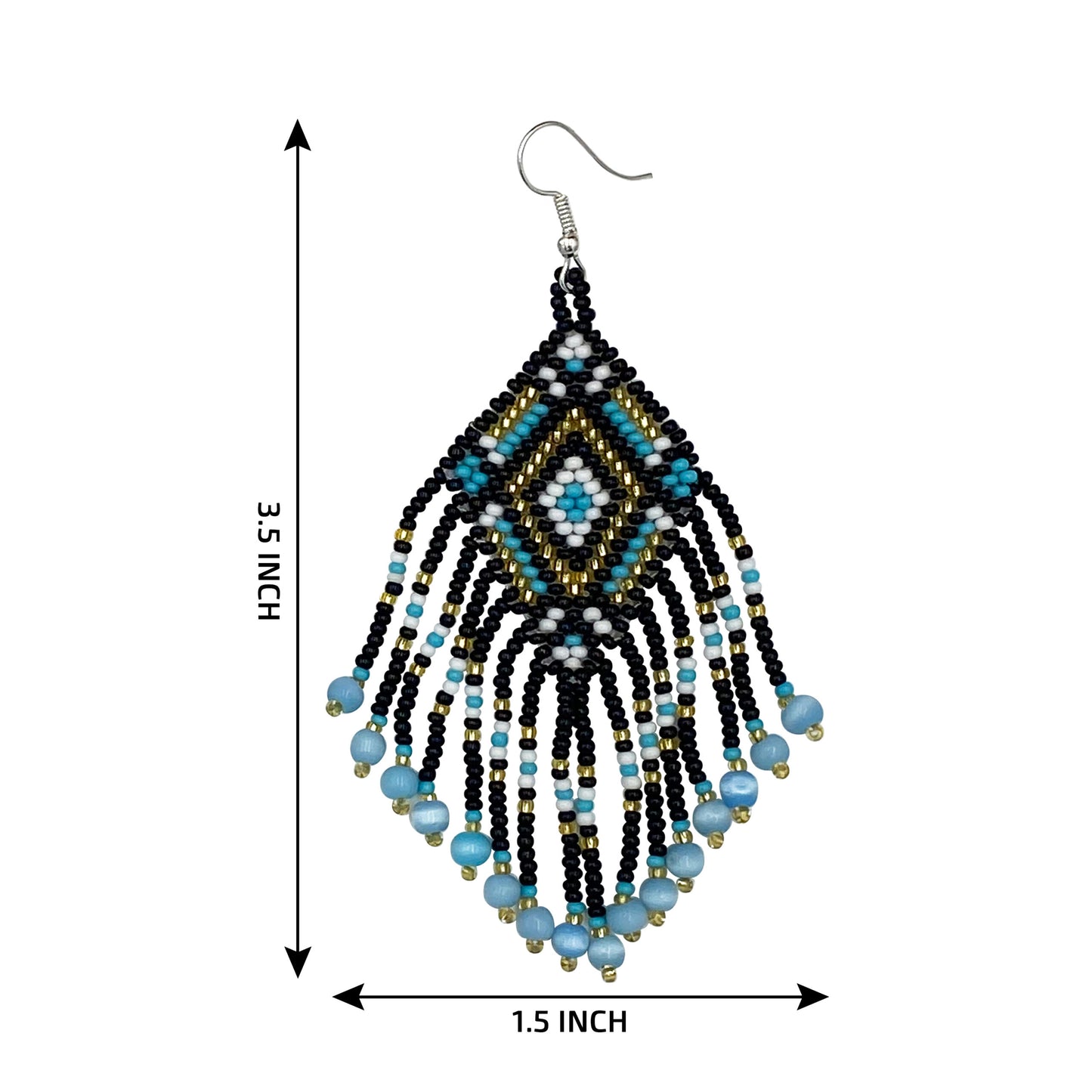 Handmade beaded Black Cyan Blue Native style hook earrings