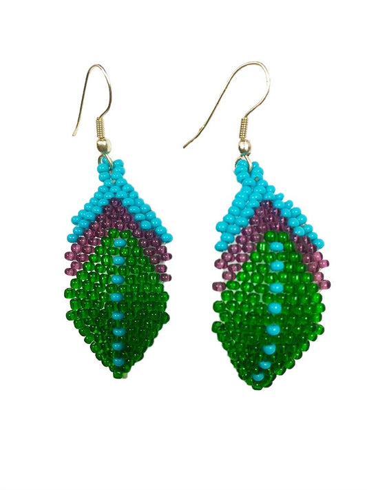 Handmade Beaded Green Seed Bead Small Earrings