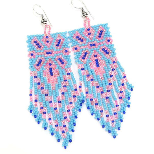 Handmade Beaded Turquoise Blue Seed Bead Big Earrings