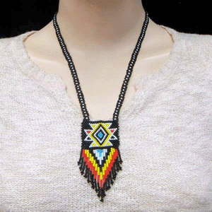 Handmade Beaded Black Multicolored Seed Bead Necklace