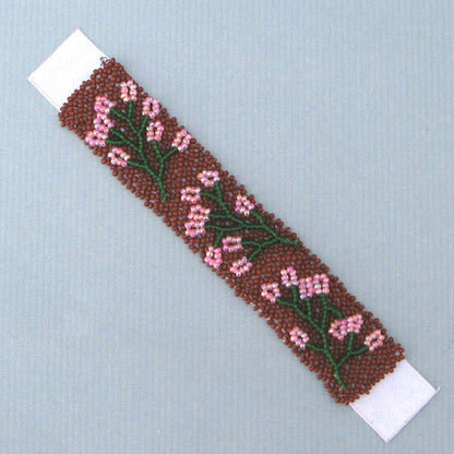 Handmade 5X1" Decorating Beaded Applique with Czech Beads, Brown and Pink Colors
