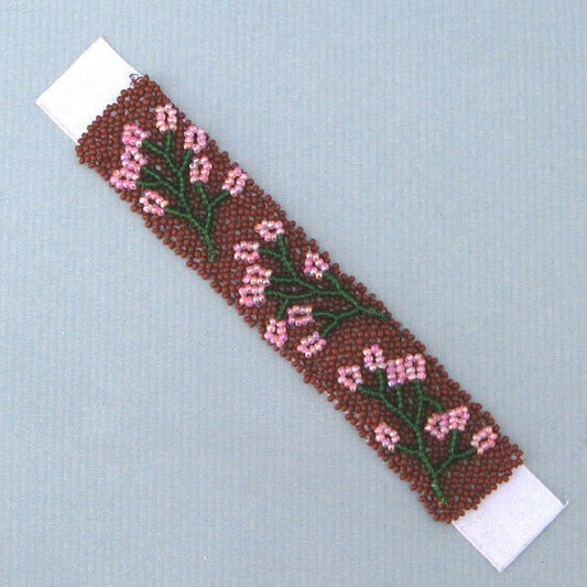 Handmade 5X1" Decorating Beaded Applique with Czech Beads, Brown and Pink Colors