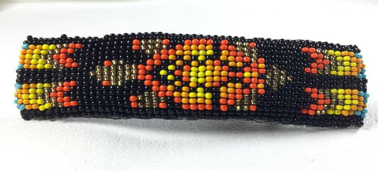 Black Orange Turtle Handmade Leather French Barrette