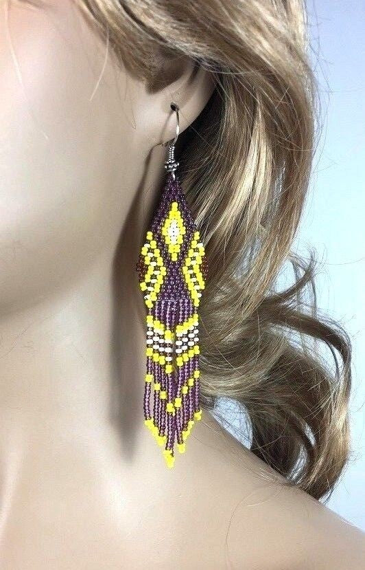 Handmade Beaded Purple Seed Beaded Earrings