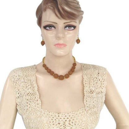 Handmade Beaded Ball Topaz Color Statement Necklace Earrings Set