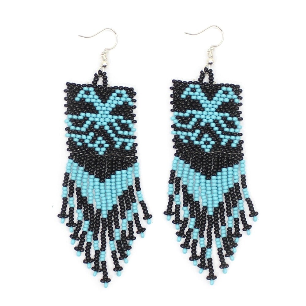 Handmade Black Blue Seed Bead Eagle Beadwork Choker Bib Necklace
