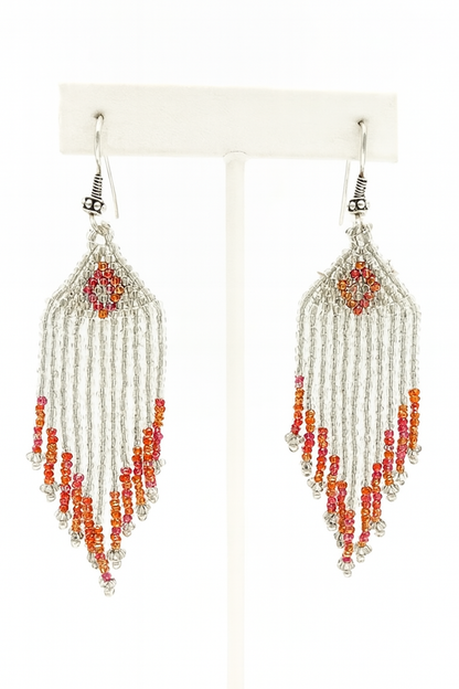 Handmade Beaded Clear Peach Drop/Dangle Earrings - Czech Beads Size 11/0 - 3.5" Length
