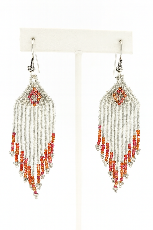 Handmade Beaded Clear Peach Drop/Dangle Earrings - Czech Beads Size 11/0 - 3.5" Length
