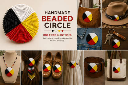 Handmade Four Colors Beaded Rosette – 2.5 Inch Traditional Seed Bead Appliqué