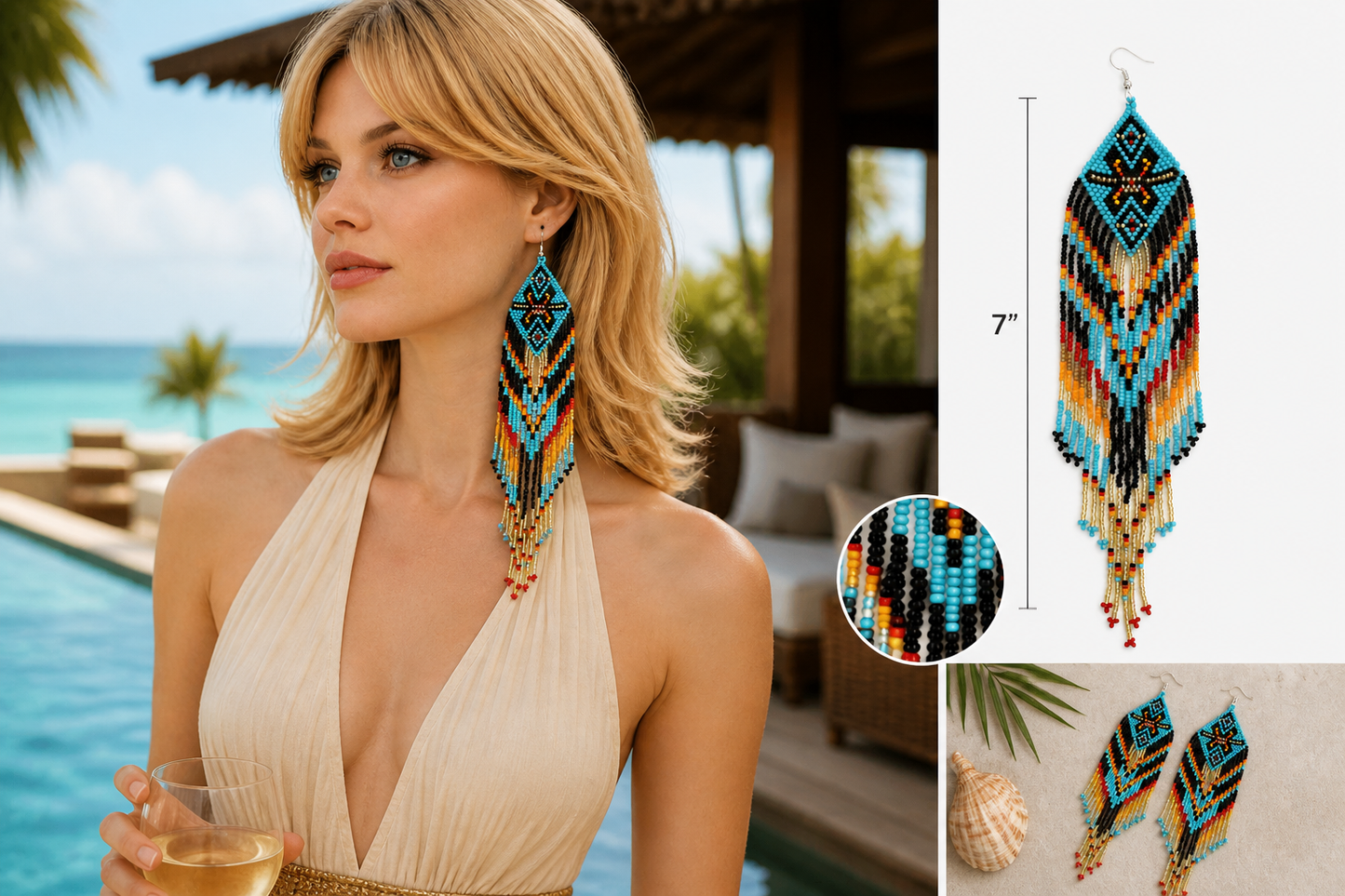 Extra-Long Handwoven Beaded Fringe Earrings | Czech Seed Beads