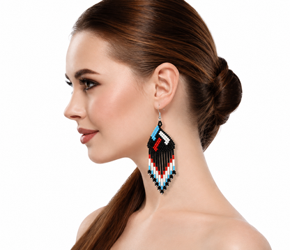 Handmade Beaded southwestern ethnic Black Seed Bead hook Earrings
