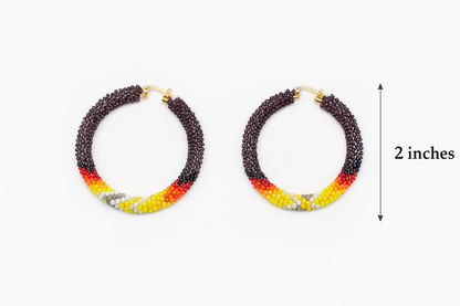 Handmade beaded Purple Multicolor Native-Style Hoop Earrings 2”