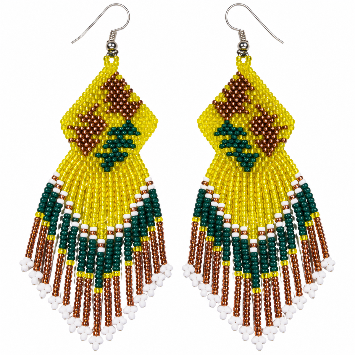 Handmade beaded Trans Yellow, Brown Fall Leaves earrings