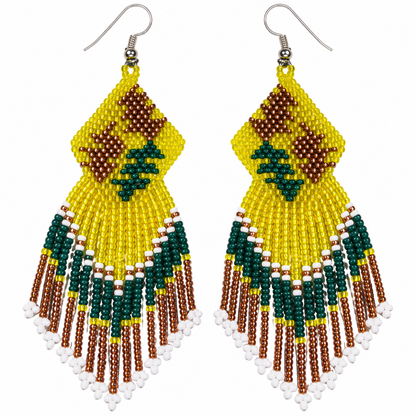 Handmade beaded Trans Yellow, Brown Fall Leaves earrings