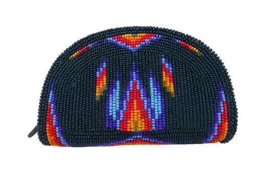 Native Inspired Ethnic Style Seed Bead Beaded Coin Purse (Black Blue)